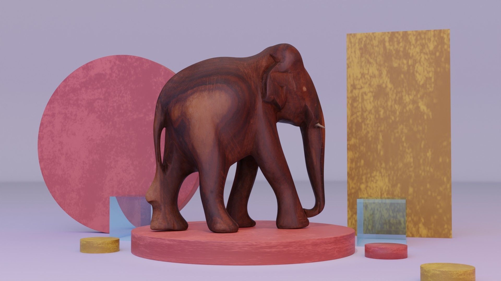 Elephant wood handmade sculpture Low-poly 3D model_16