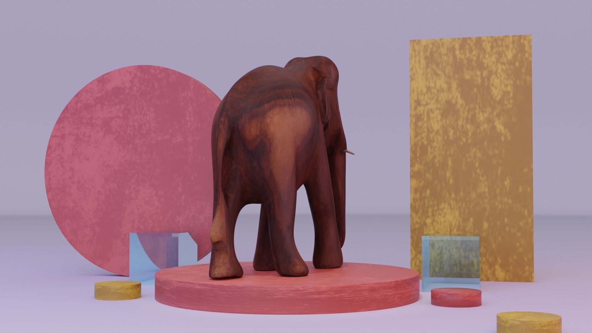 Elephant wood handmade sculpture Low-poly 3D model_17