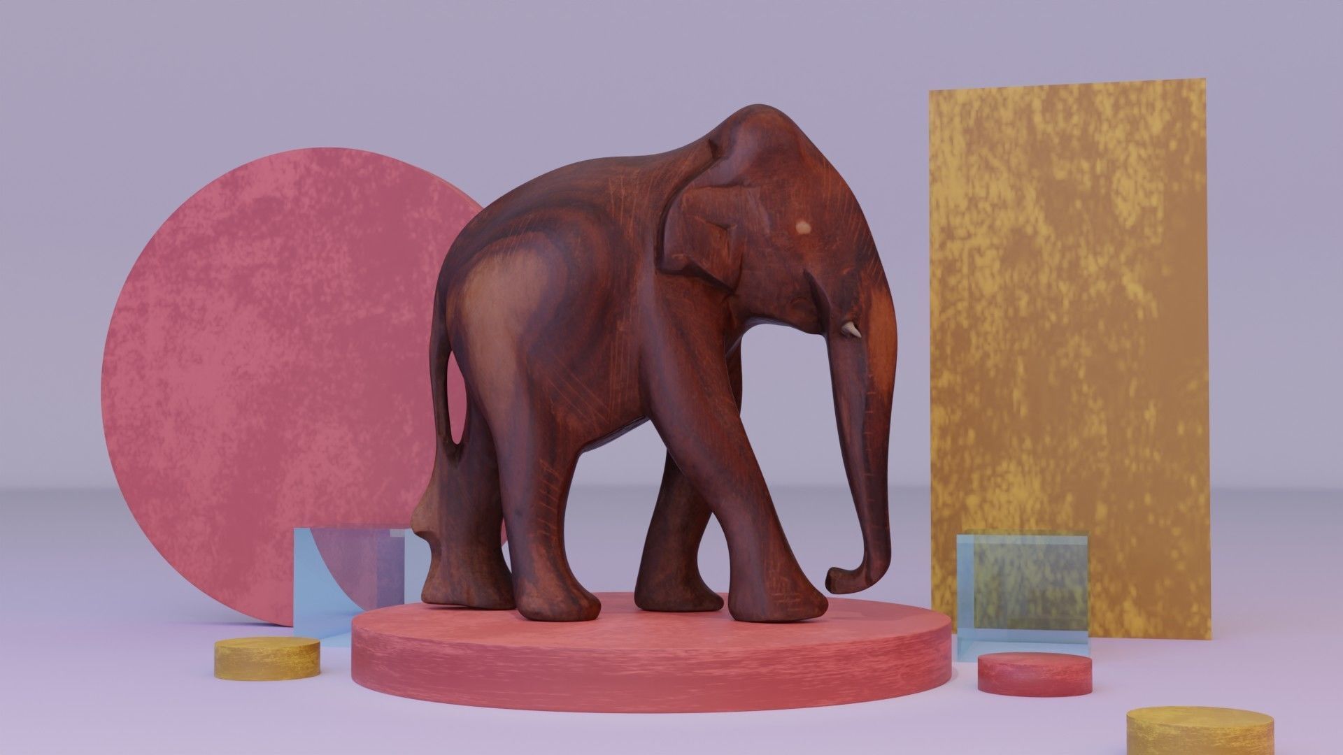 Elephant wood handmade sculpture Low-poly 3D model_15