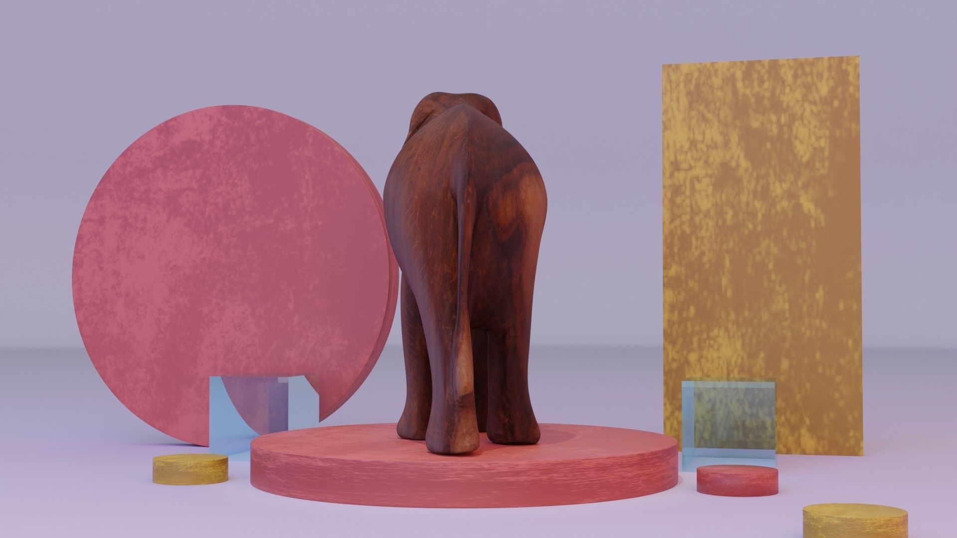 Elephant wood handmade sculpture Low-poly 3D model_18