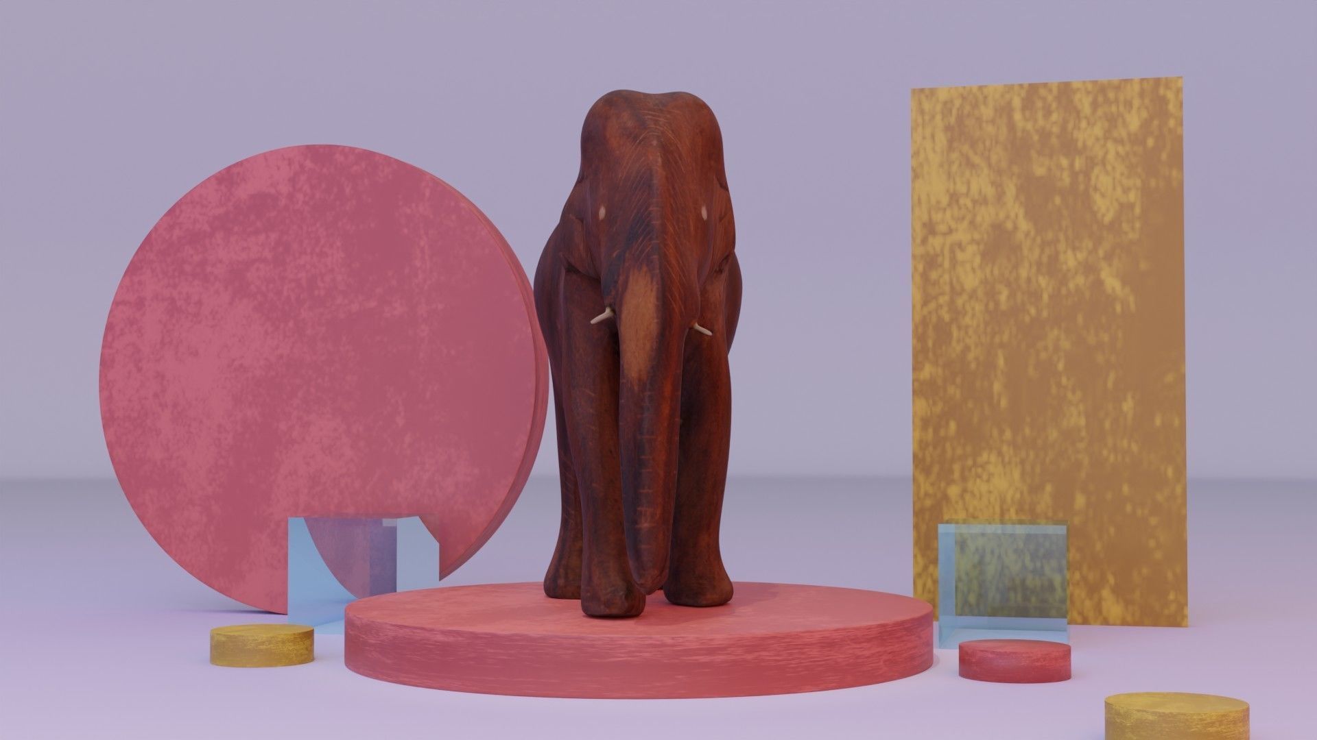 Elephant wood handmade sculpture Low-poly 3D model_23