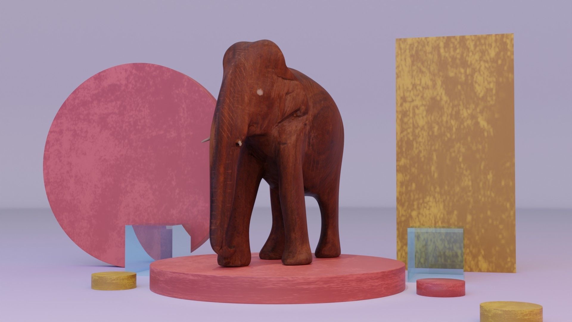 Elephant wood handmade sculpture Low-poly 3D model_22