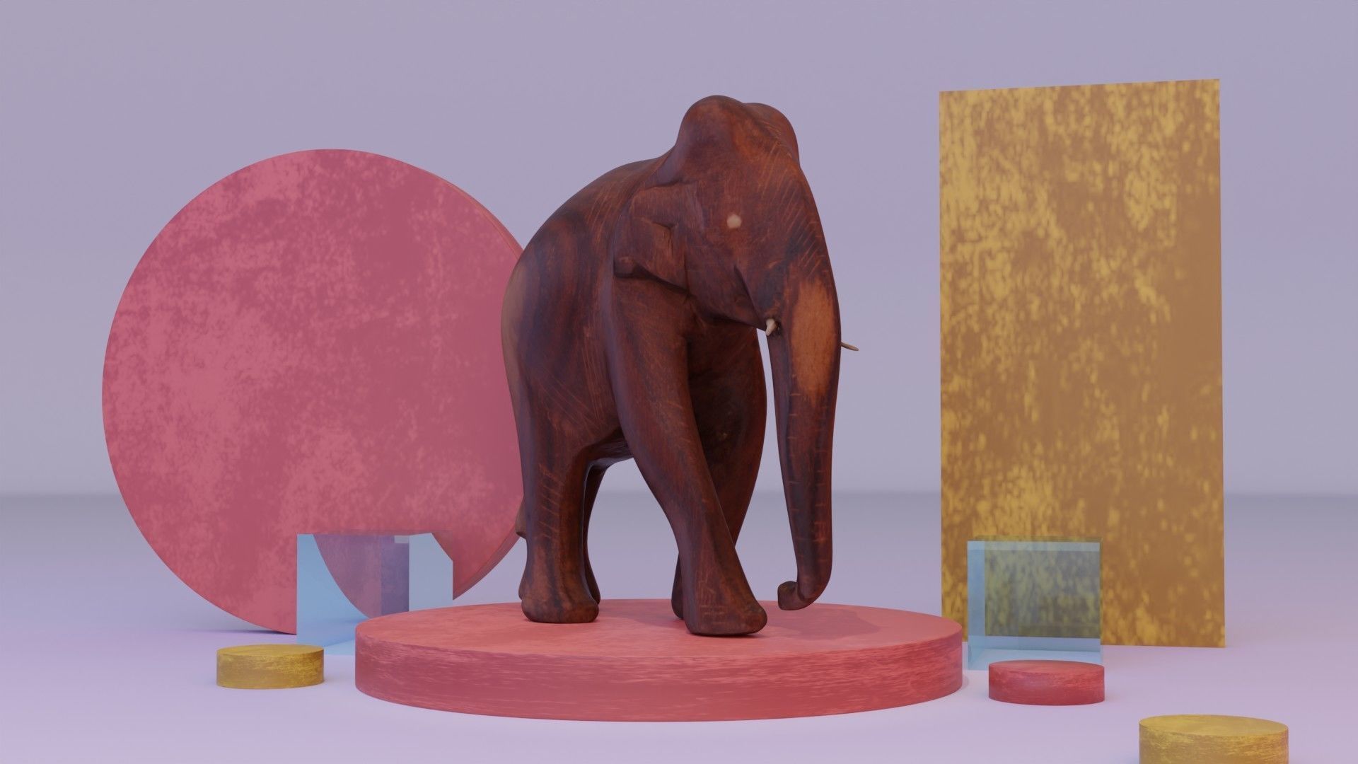 Elephant wood handmade sculpture Low-poly 3D model_24