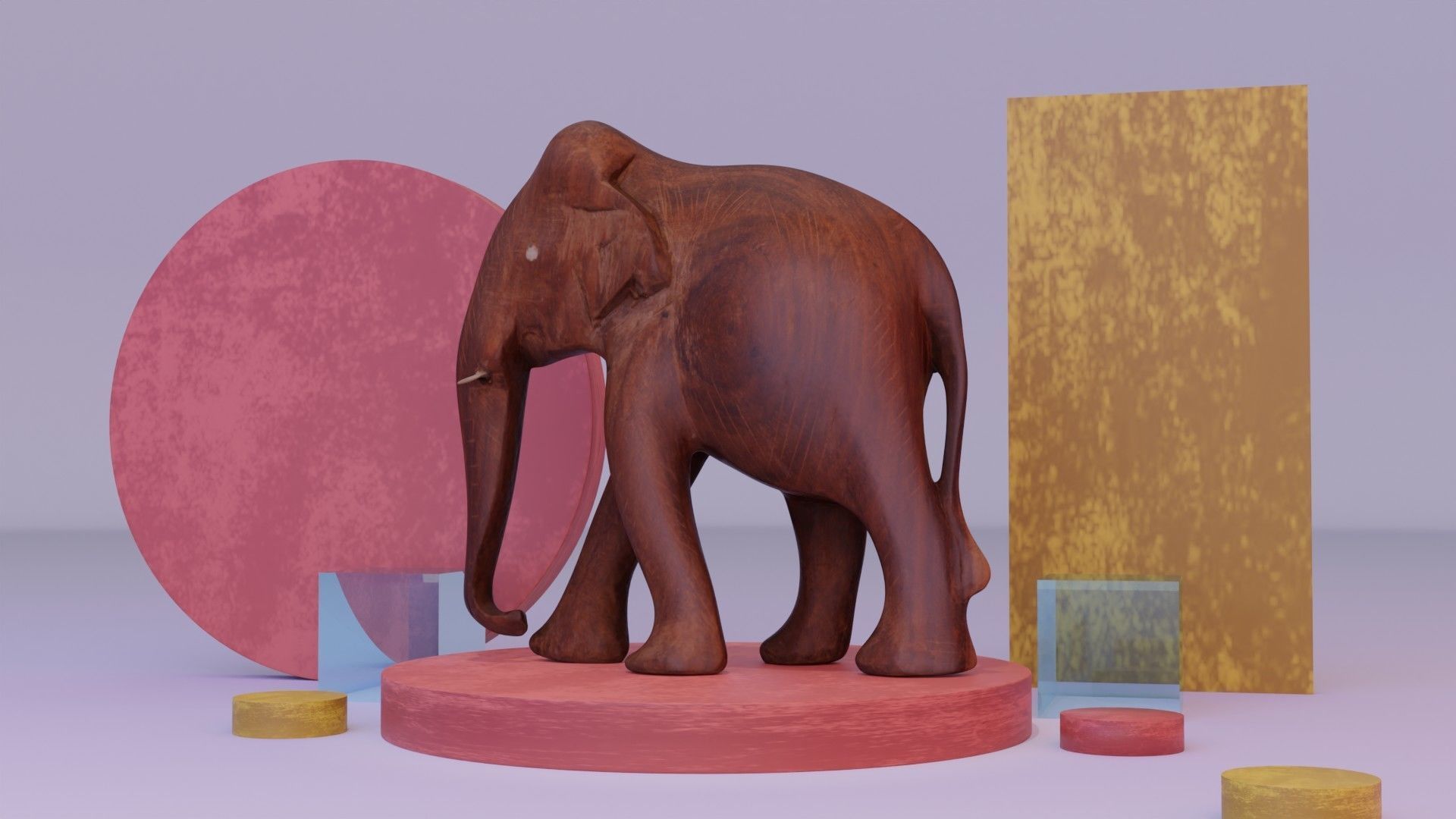 Elephant wood handmade sculpture Low-poly 3D model_20