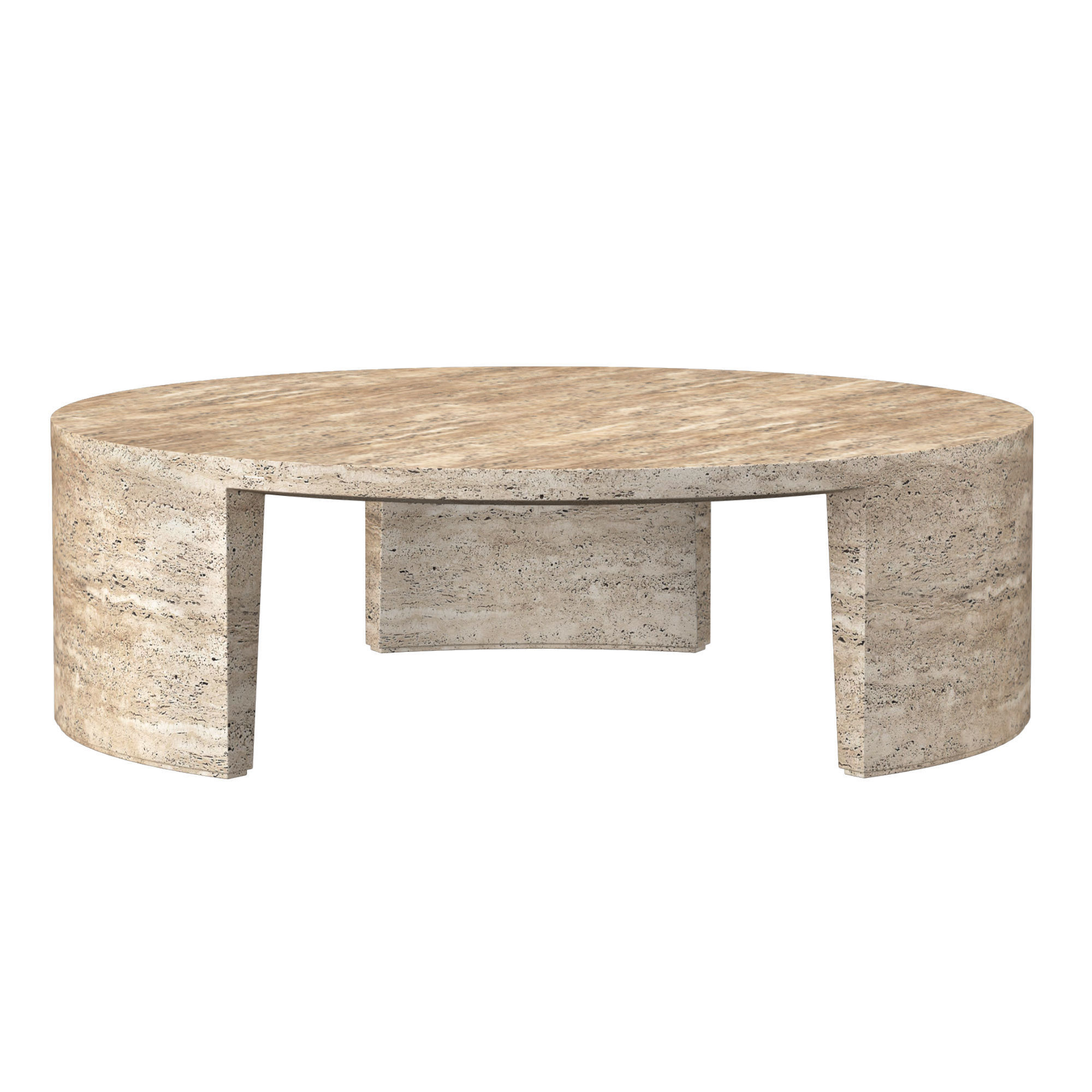 WYETH ITALIAN TRAVERTINE ROUND COFFEE TABLE 3D model_2