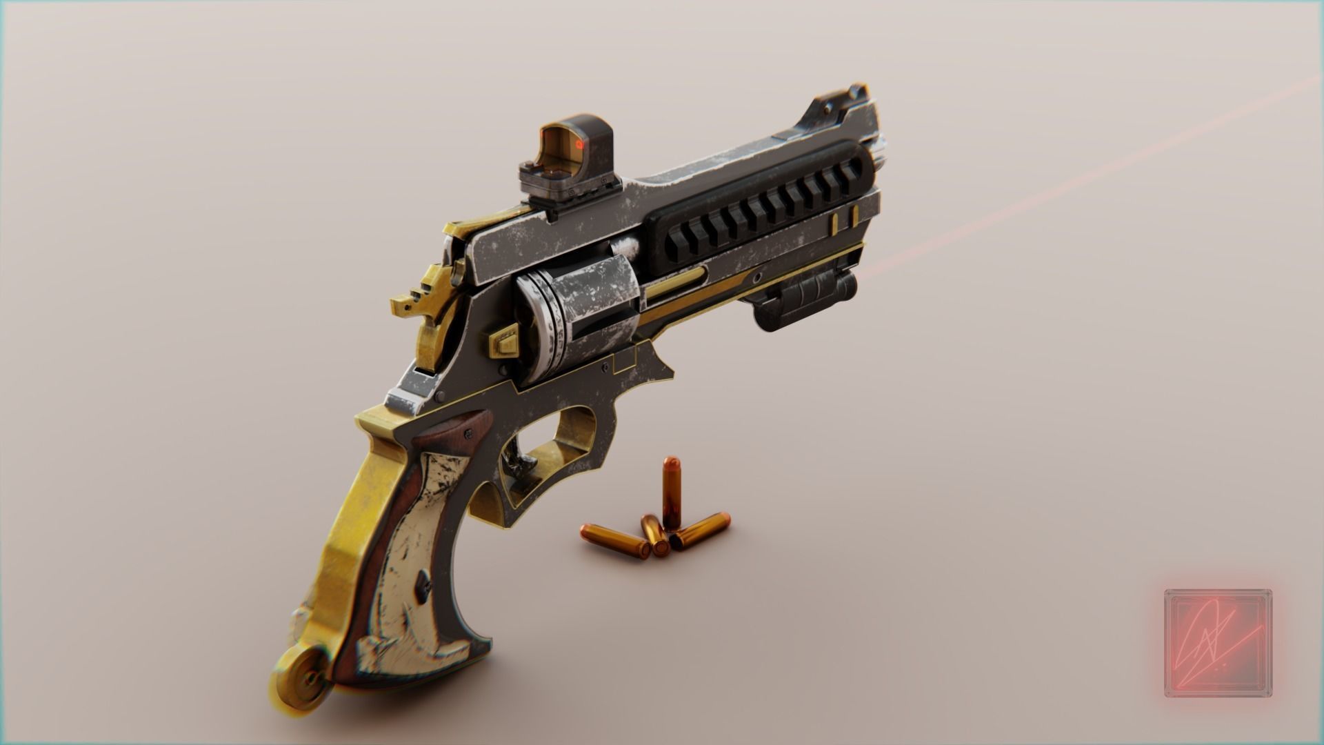 vintage stylized revolver low poly Low-poly 3D model_2