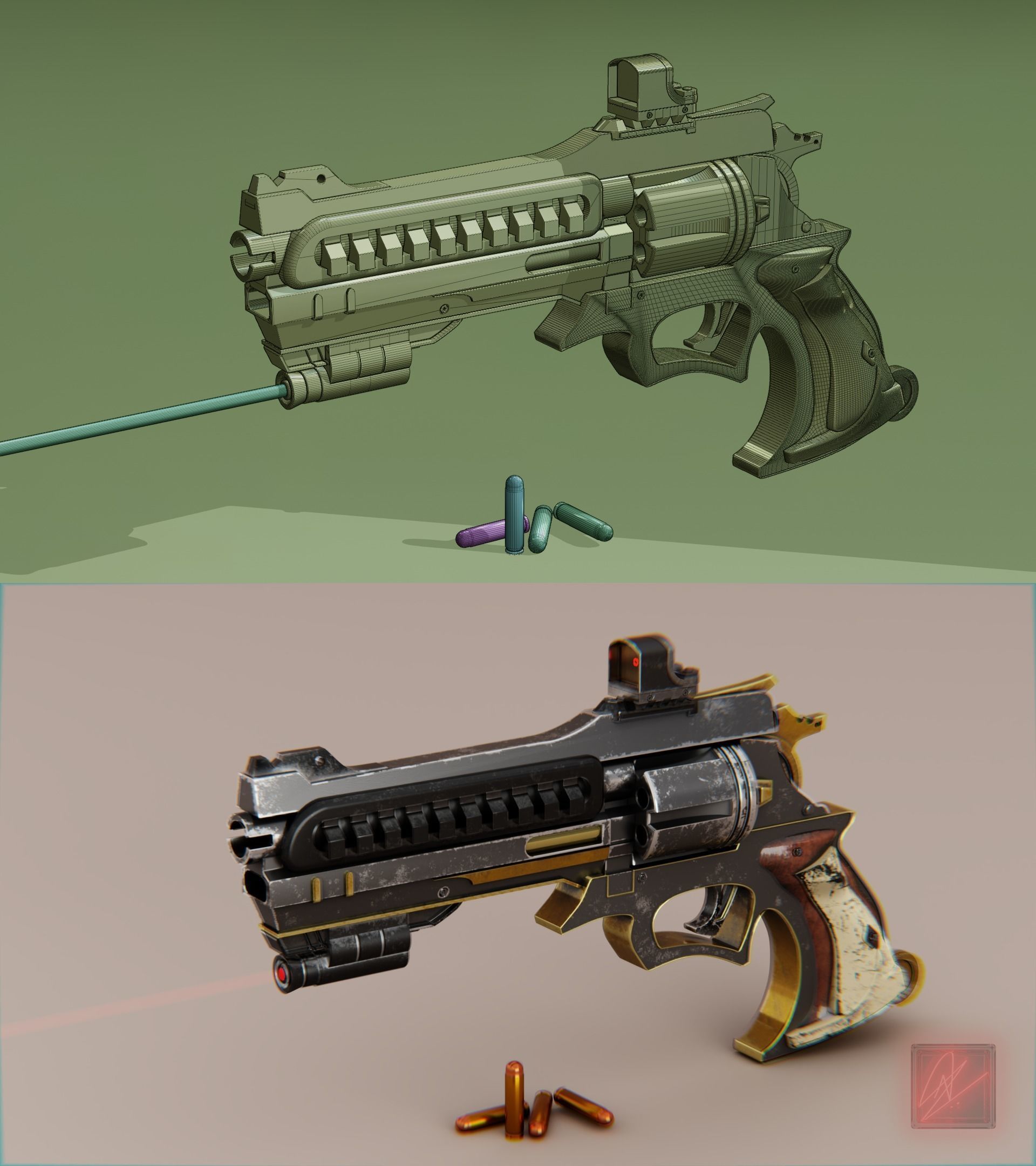 vintage stylized revolver low poly Low-poly 3D model_9