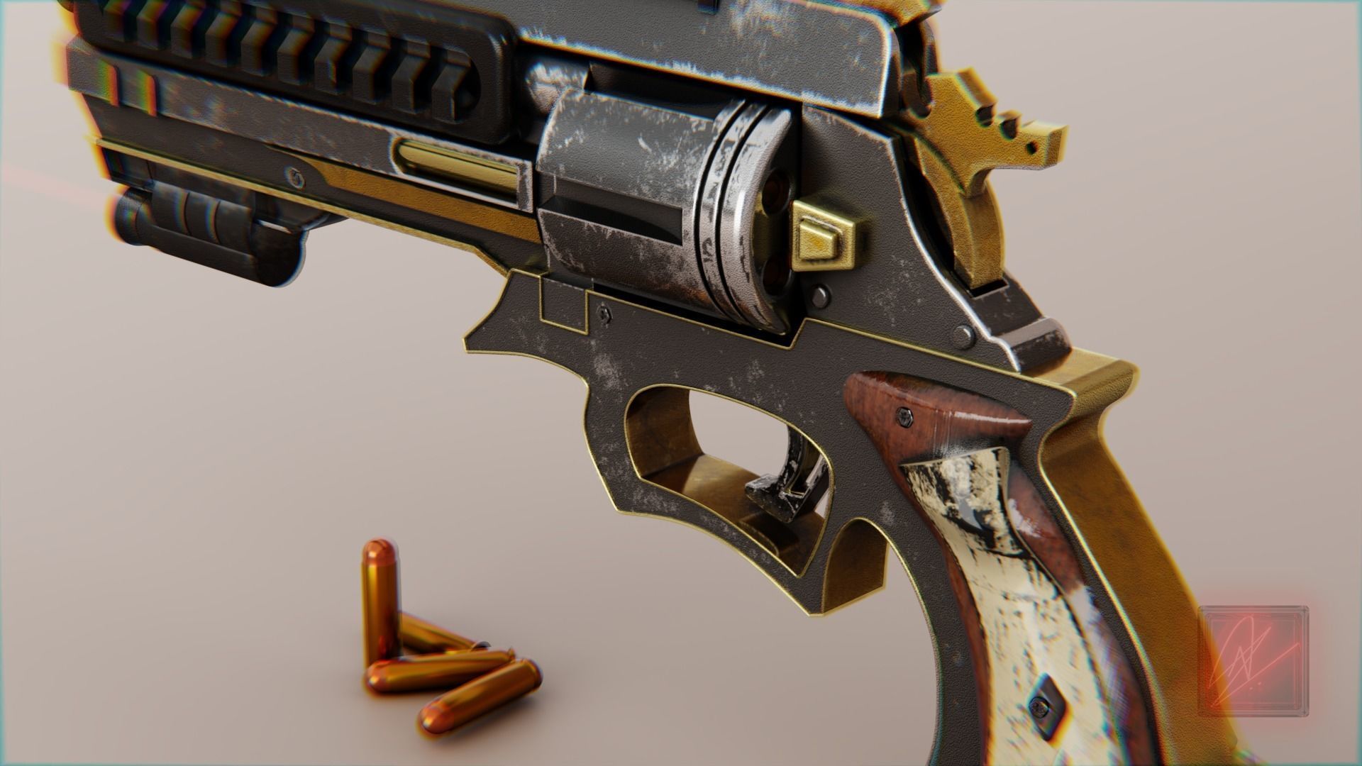 vintage stylized revolver low poly Low-poly 3D model_6