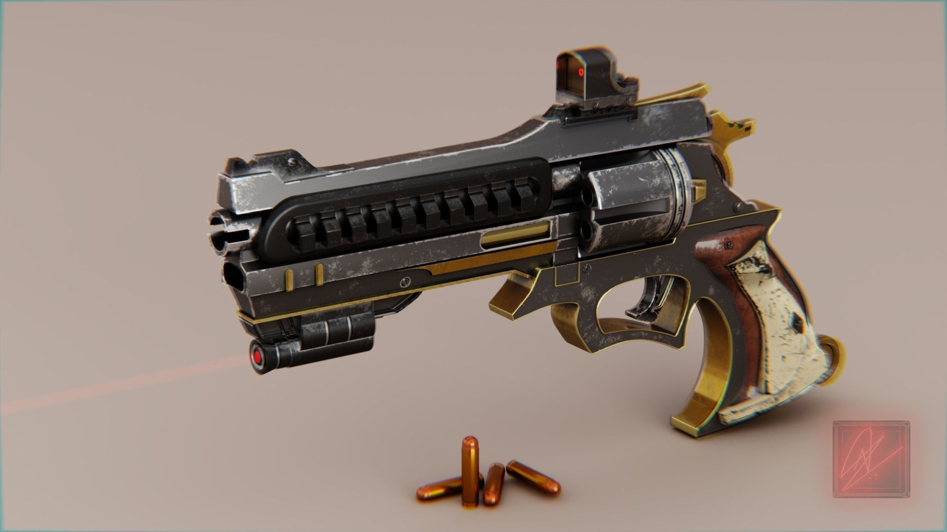 vintage stylized revolver low poly Low-poly 3D model_3
