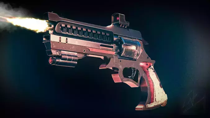 vintage stylized revolver low poly