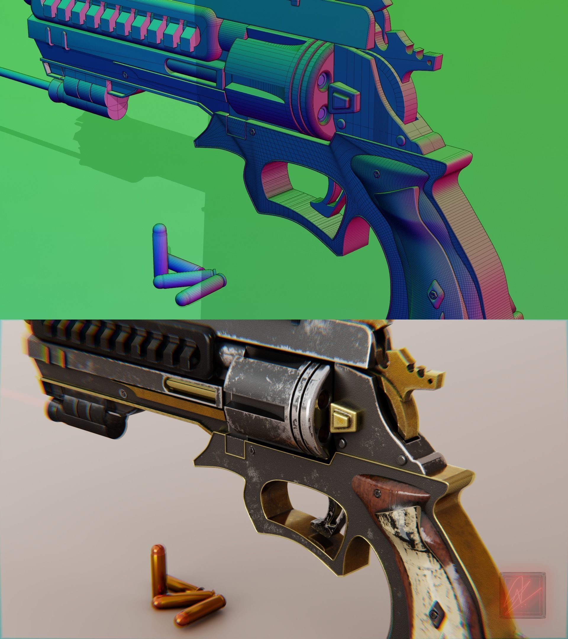 vintage stylized revolver low poly Low-poly 3D model_11