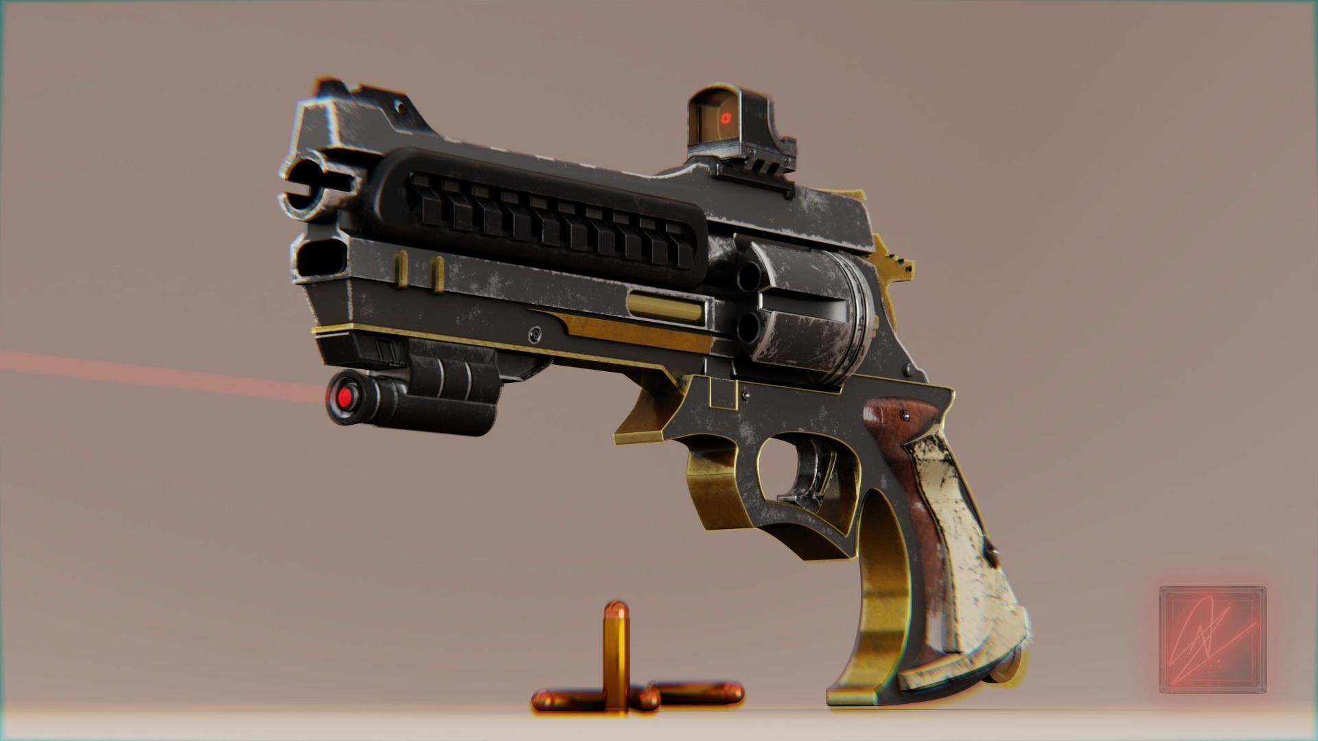 vintage stylized revolver low poly Low-poly 3D model_4