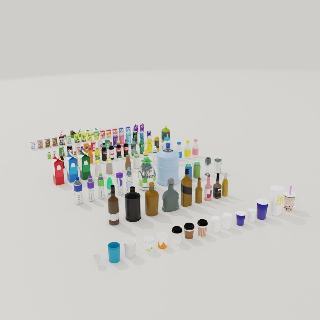 Drink Pack Low-poly 3D model_1