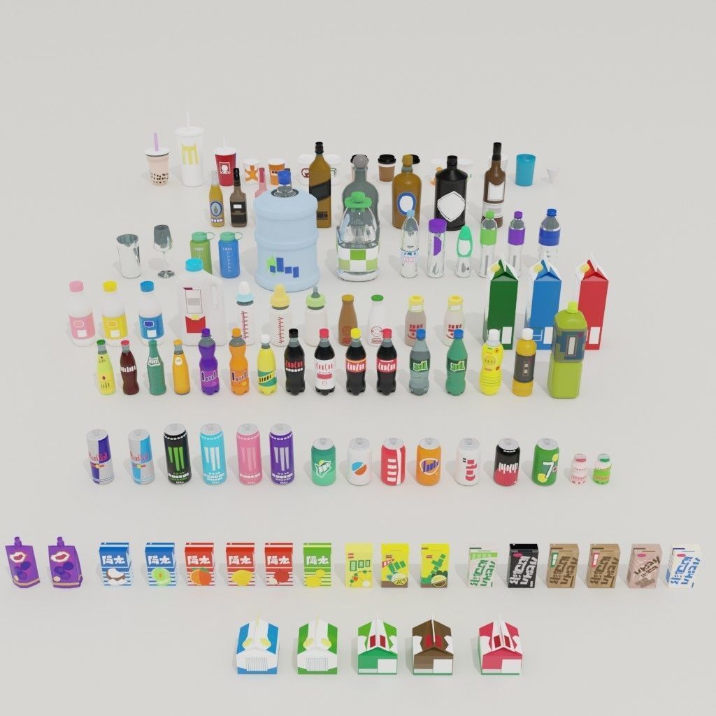 Drink Pack Low-poly 3D model_2