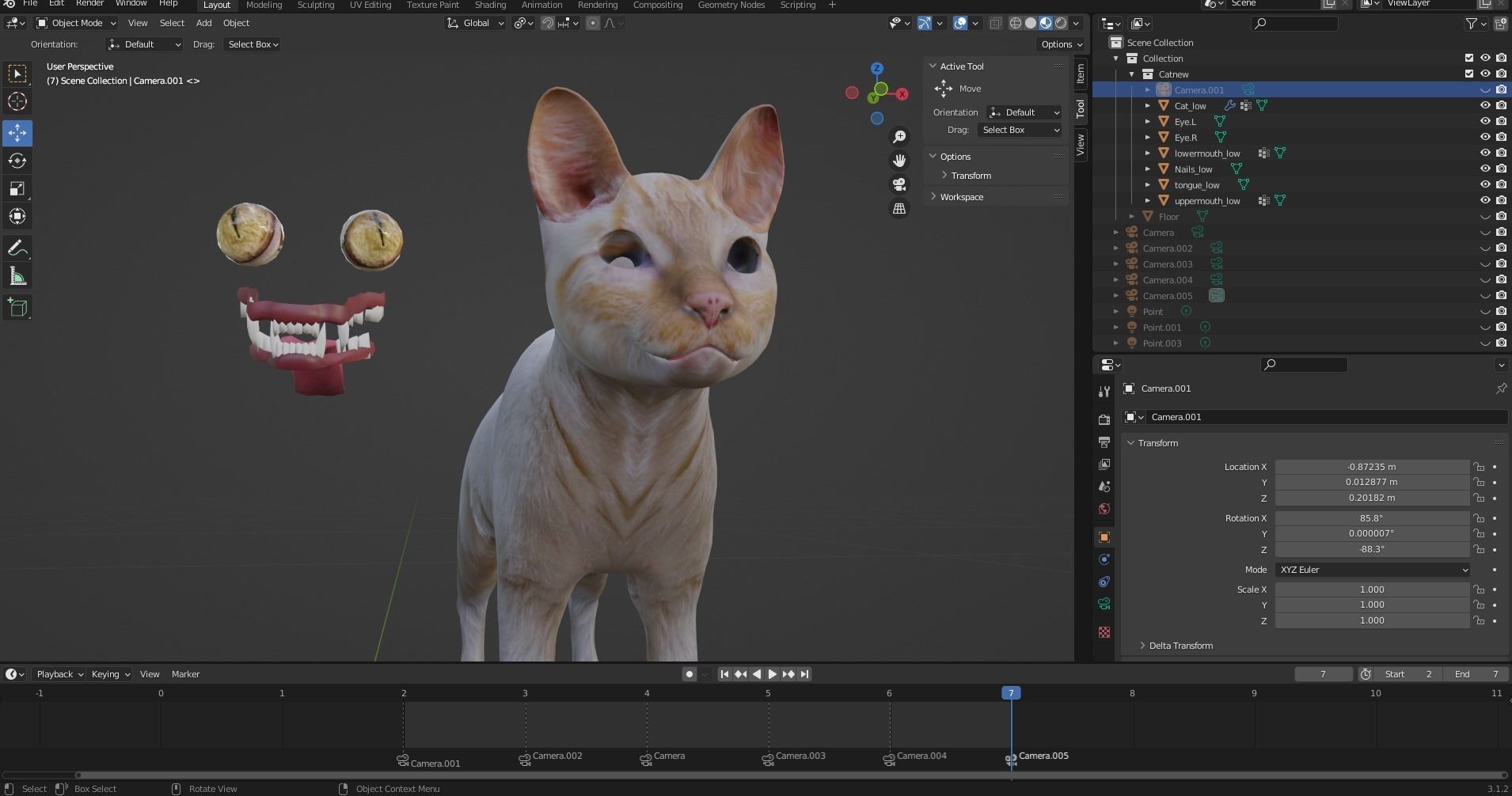 White fur cat No Rigged Low-poly 3D model_13