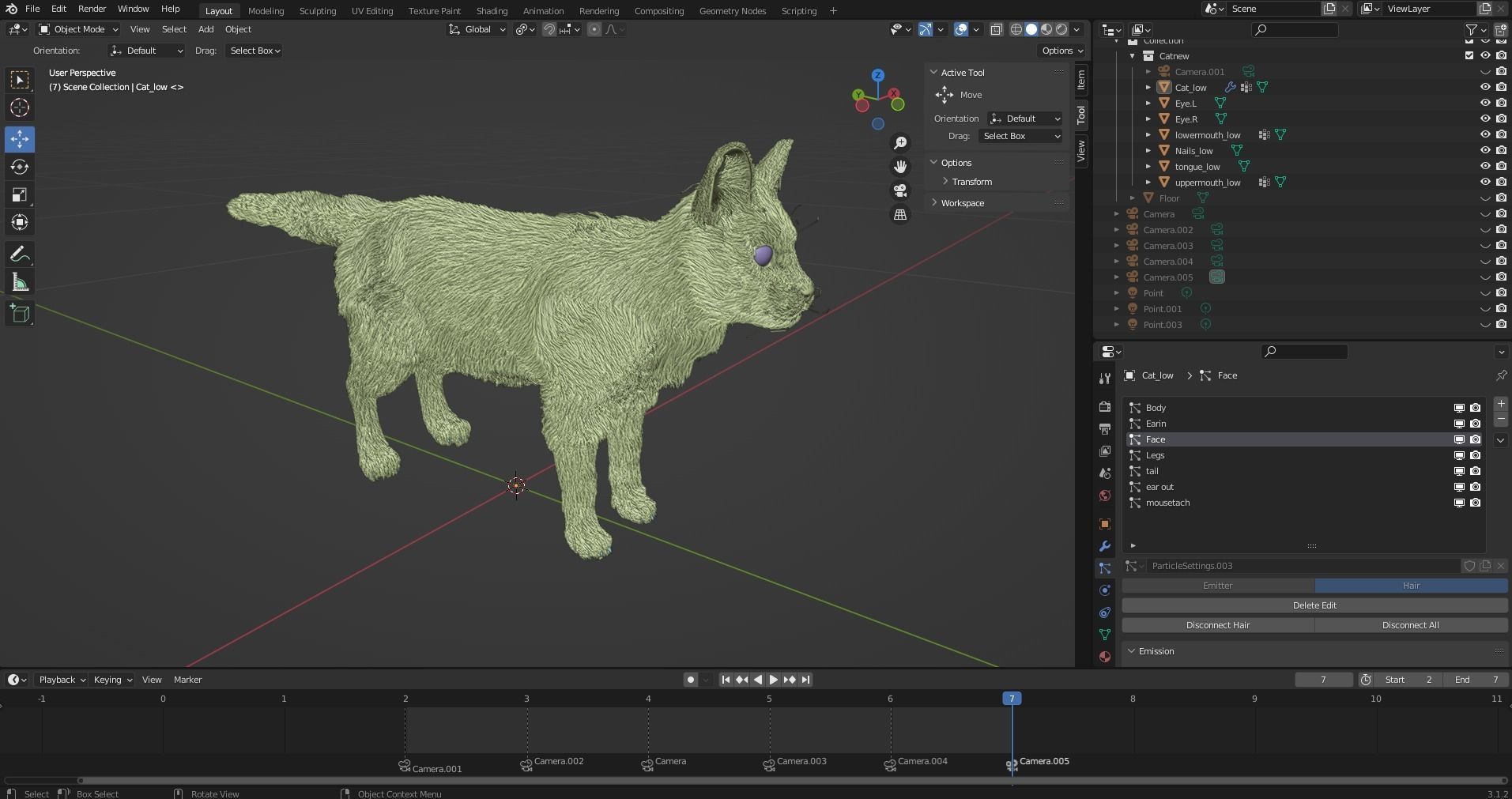 White fur cat No Rigged Low-poly 3D model_6