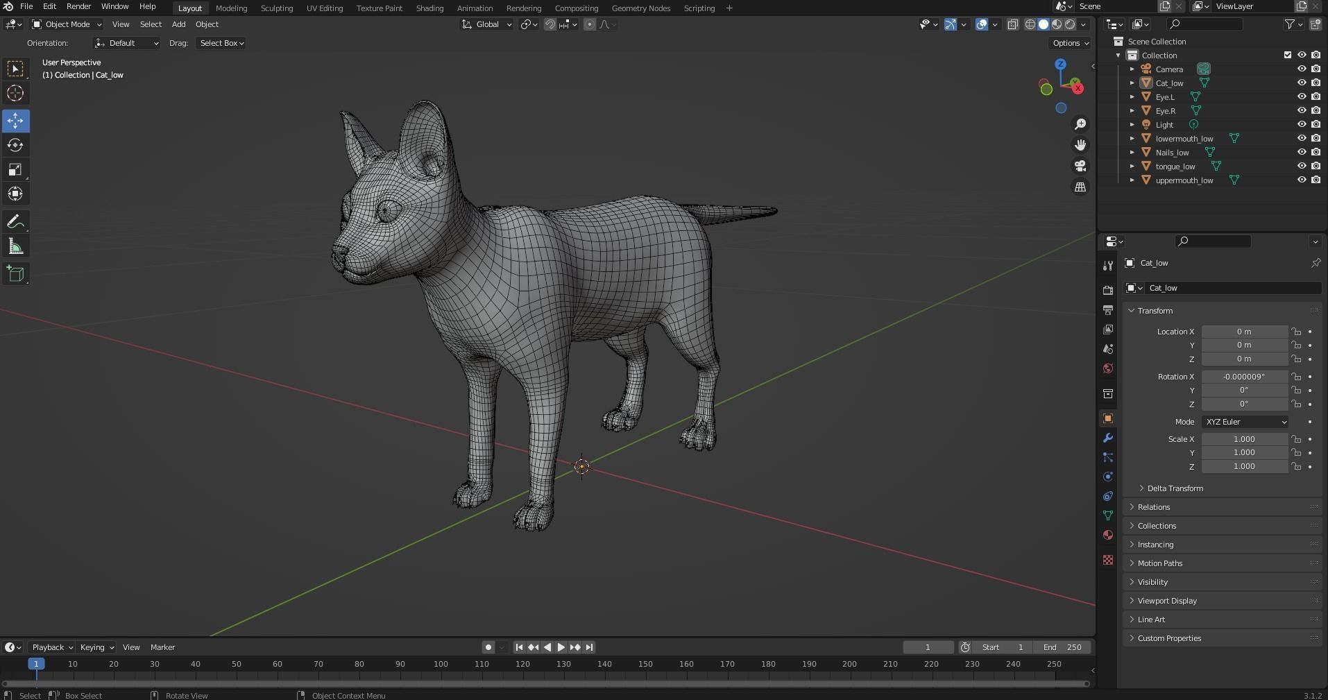 White fur cat No Rigged Low-poly 3D model_9