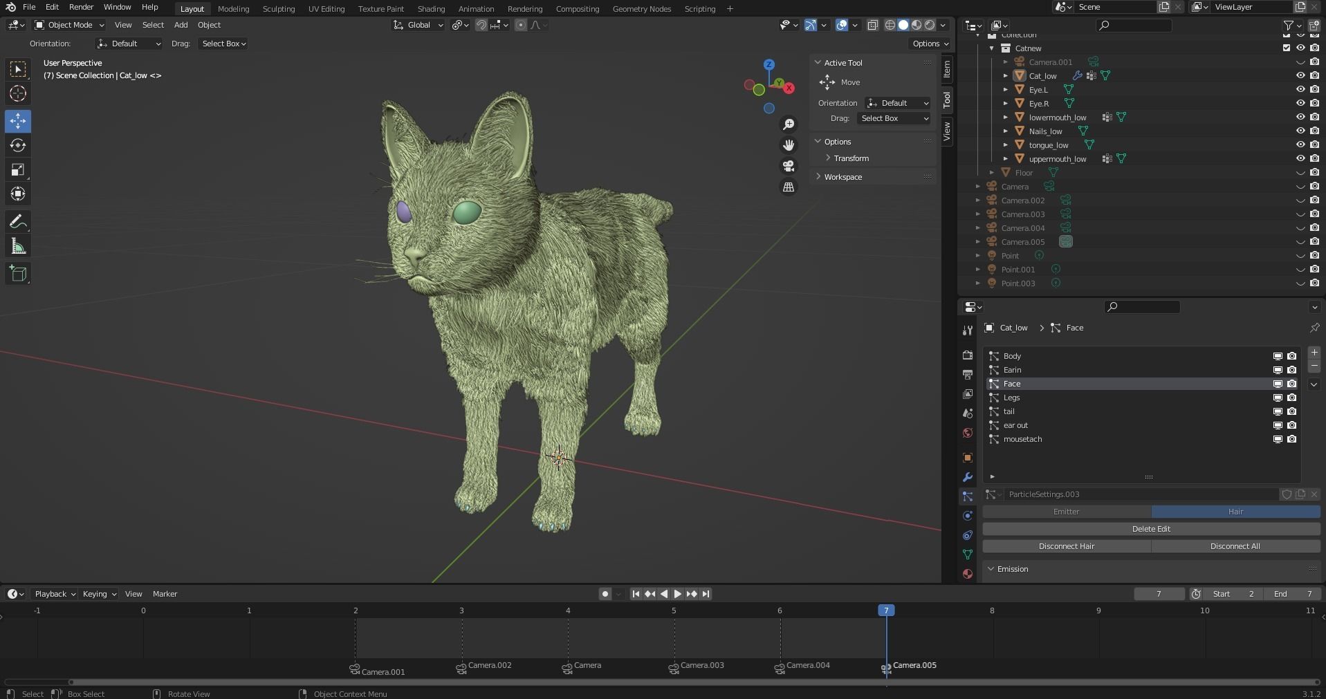 White fur cat No Rigged Low-poly 3D model_15