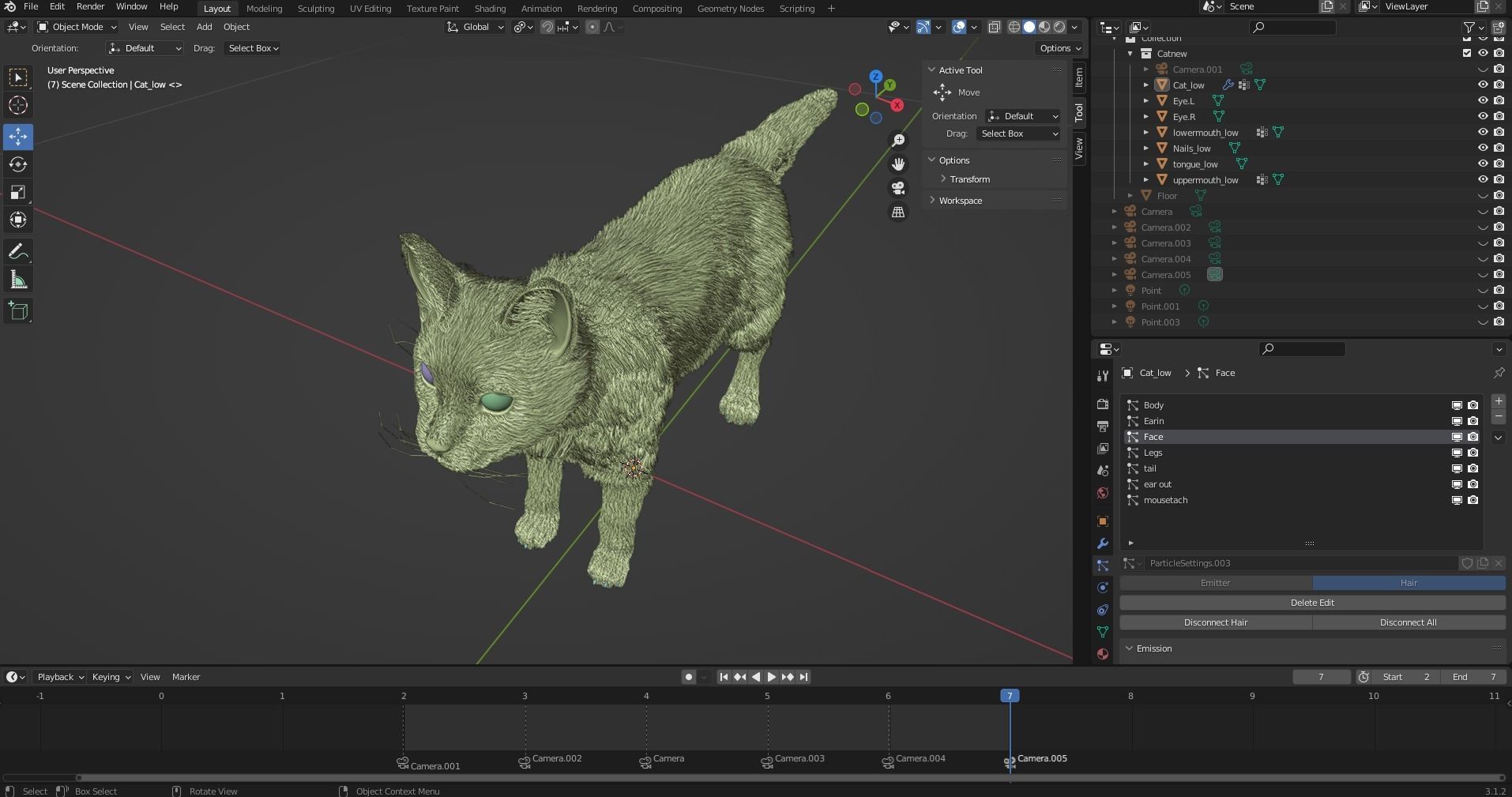 White fur cat No Rigged Low-poly 3D model_11