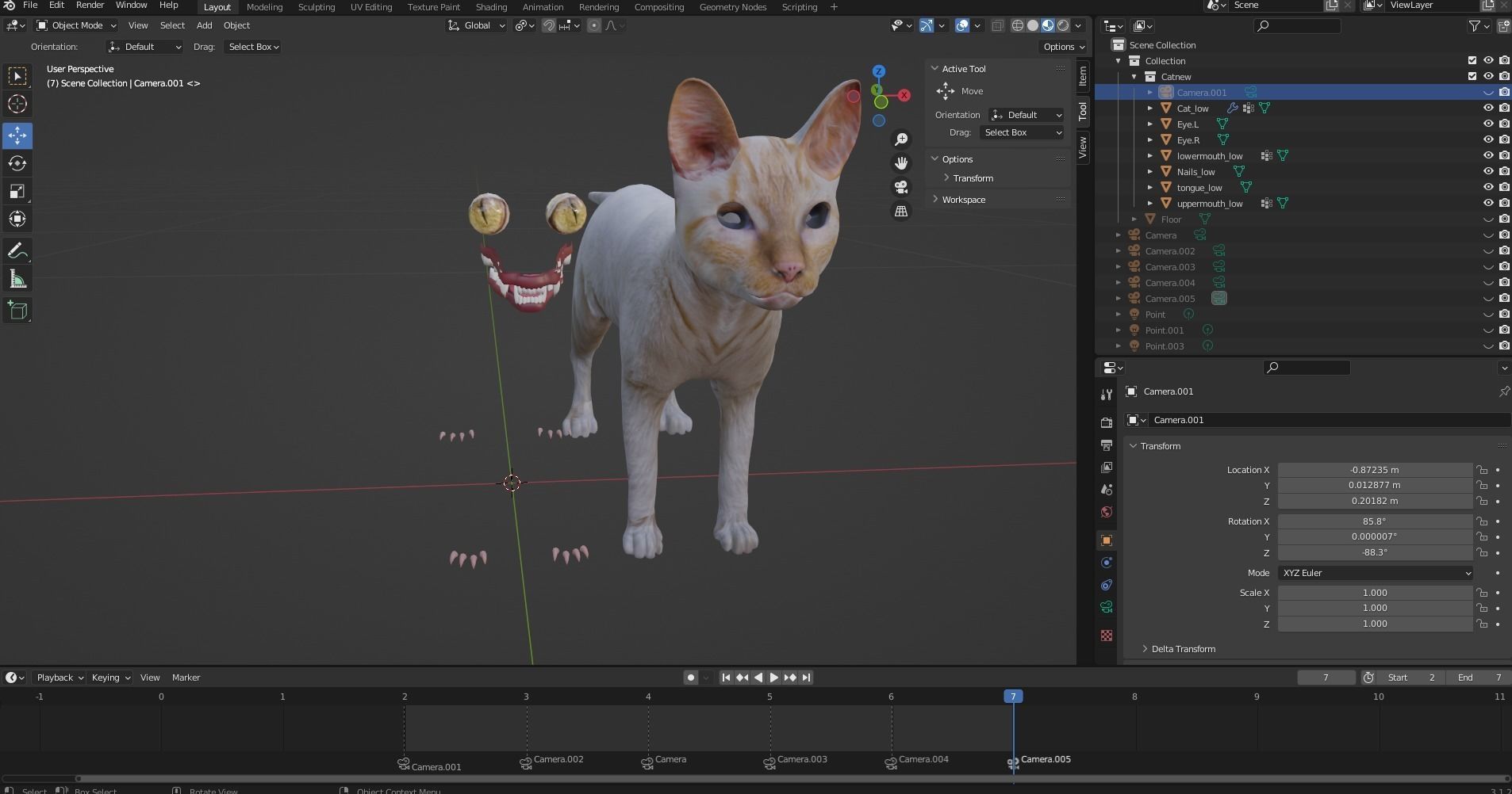 White fur cat No Rigged Low-poly 3D model_19