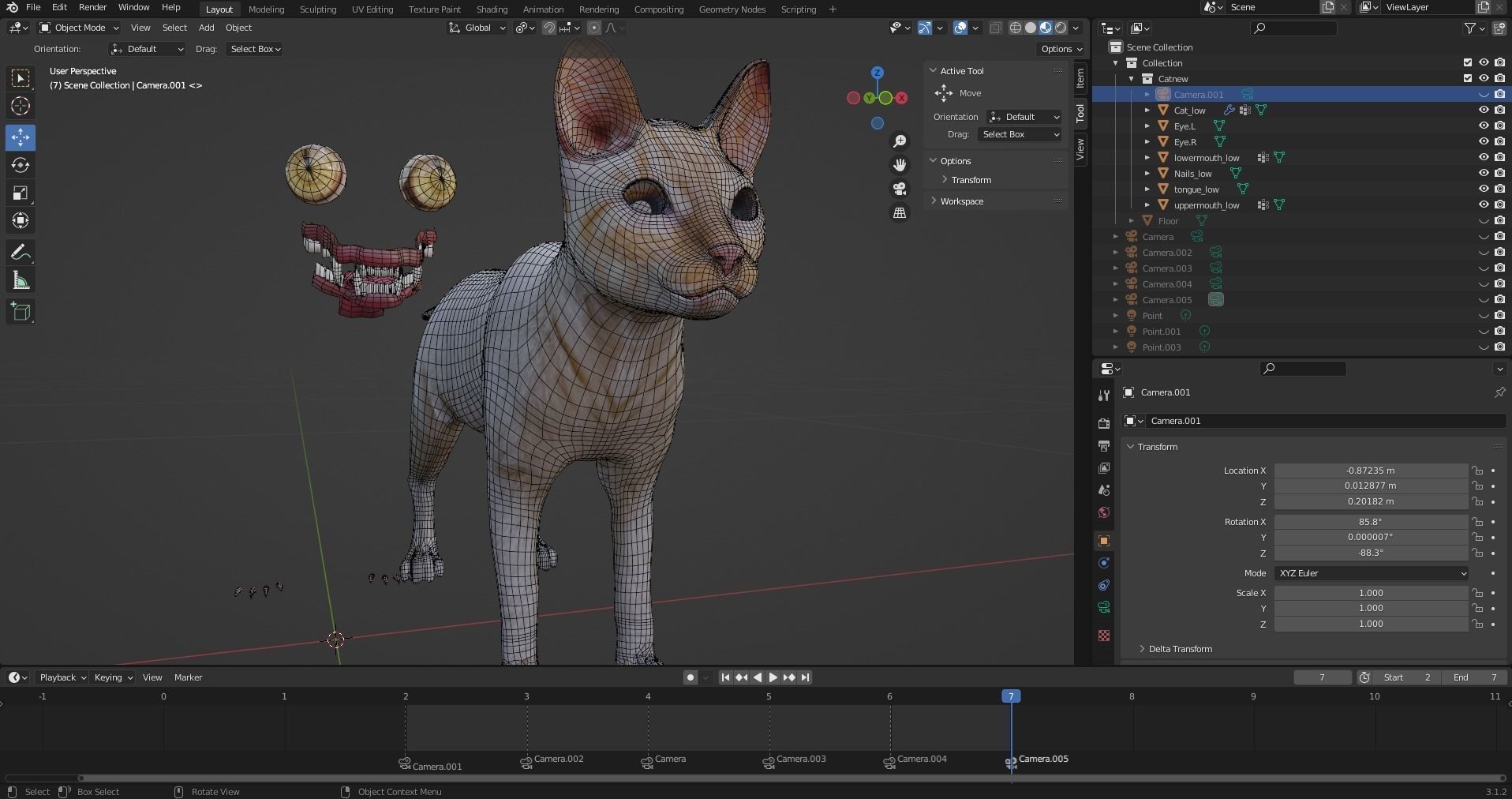 White fur cat No Rigged Low-poly 3D model_21