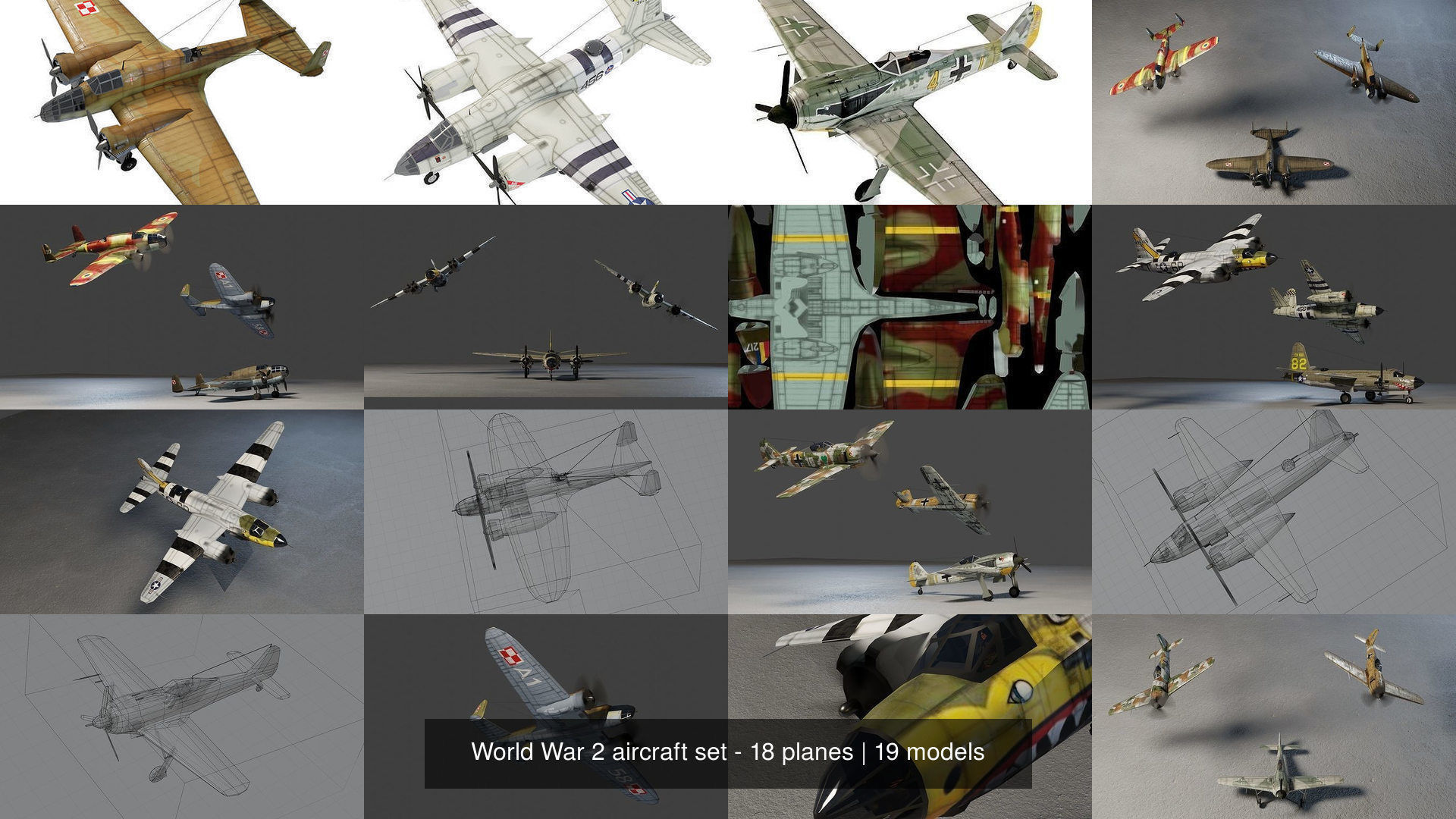 World War 2 aircraft set - 21 planes 3D Model Collection_2