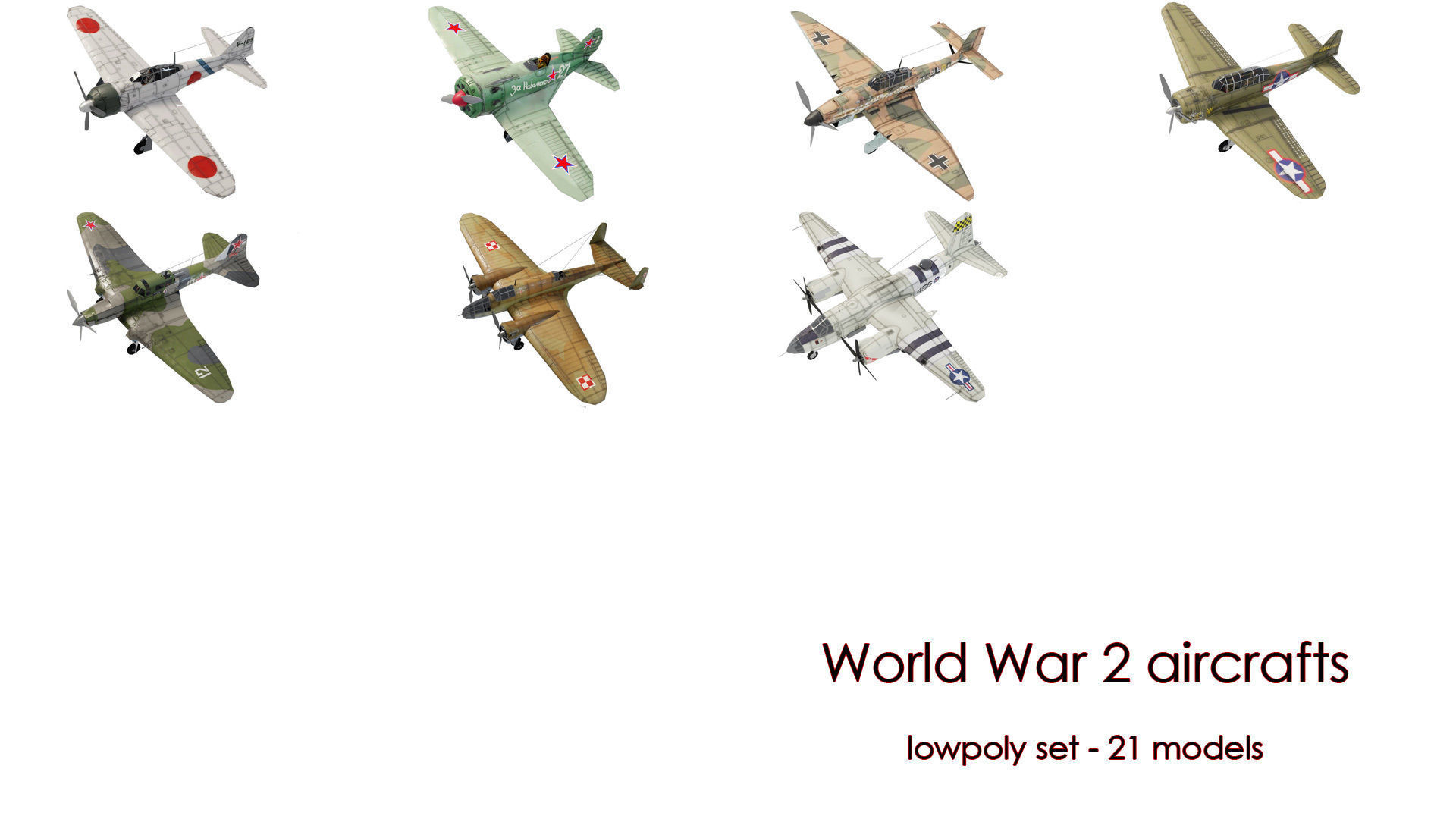 World War 2 aircraft set - 21 planes 3D Model Collection_1