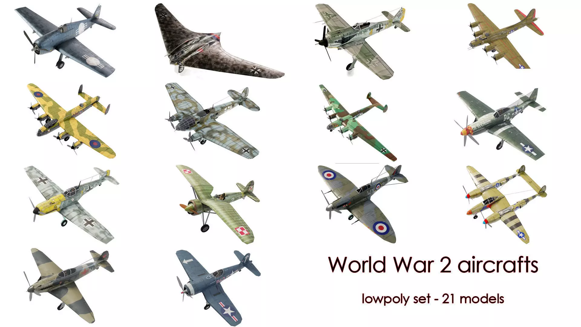 World War 2 aircraft set - 21 planes 3D Model Collection_0