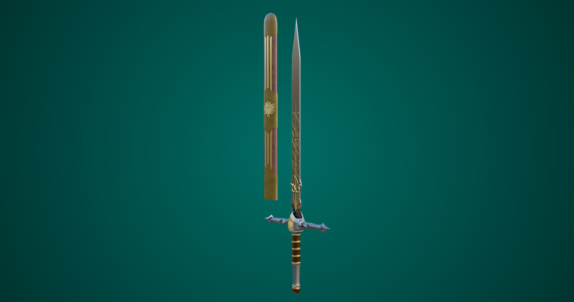 Fantasy Sword 06 Game-Ready PBR Unity UE V-Ray Textures Included Low-poly 3D model_7