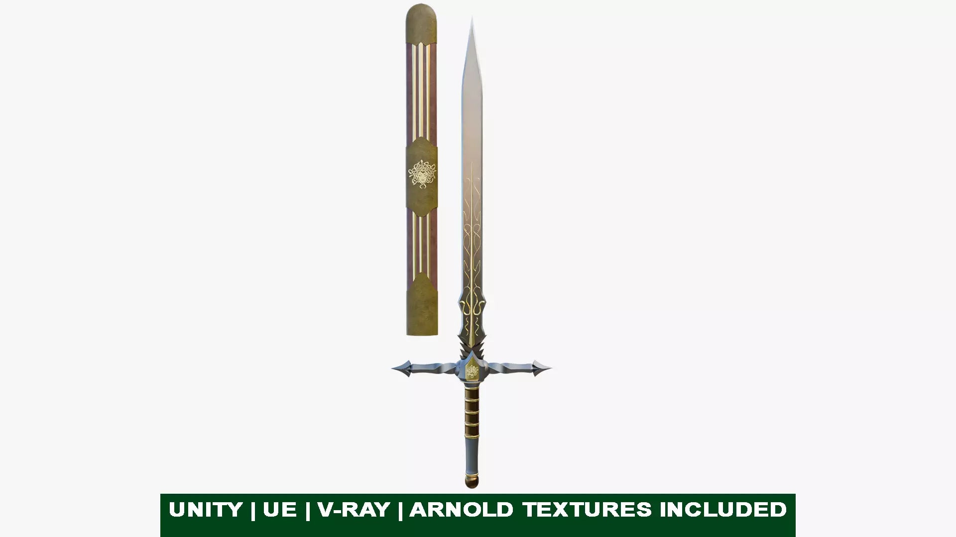 Fantasy Sword 06 Game-Ready PBR Unity UE V-Ray Textures Included Low-poly 3D model_0