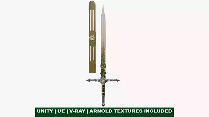 Fantasy Sword 06 Game-Ready PBR Unity UE V-Ray Textures Included