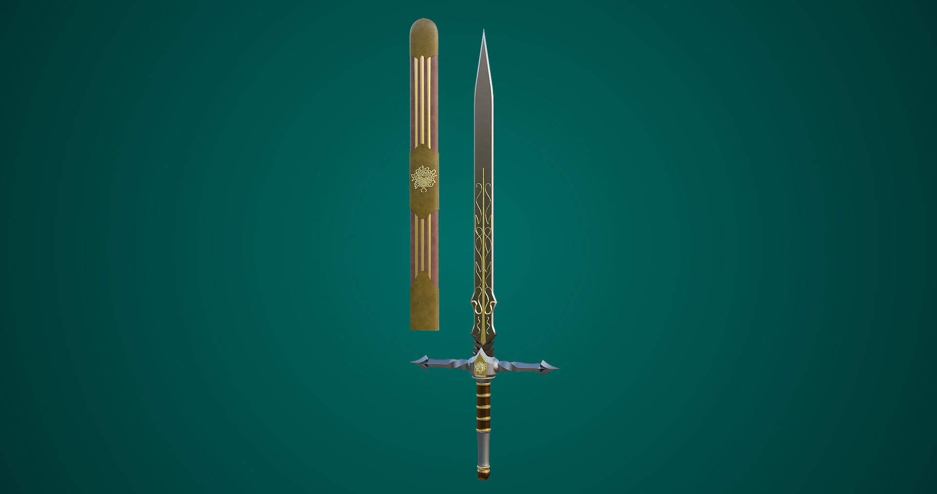 Fantasy Sword 06 Game-Ready PBR Unity UE V-Ray Textures Included Low-poly 3D model_9