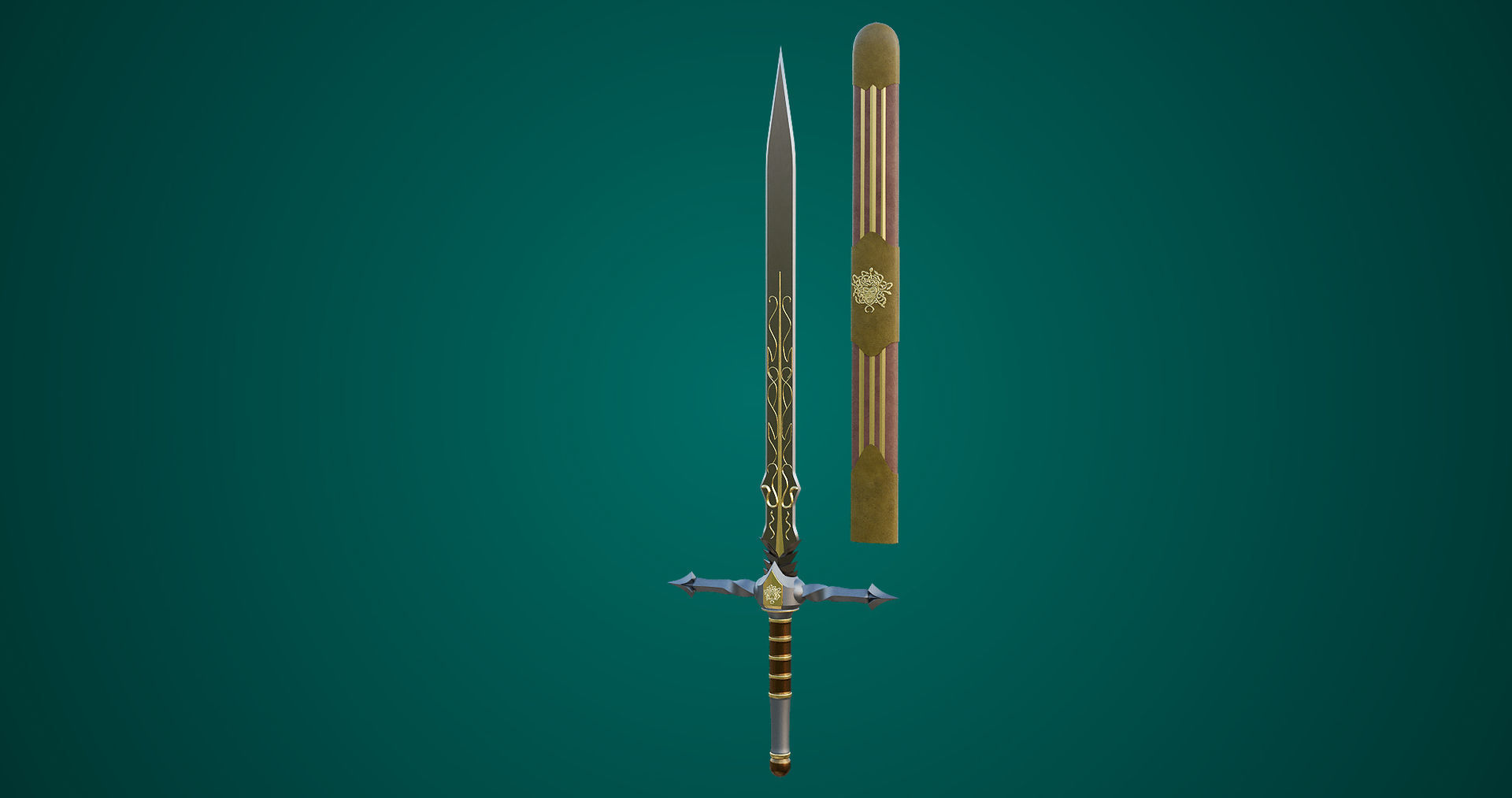Fantasy Sword 06 Game-Ready PBR Unity UE V-Ray Textures Included Low-poly 3D model_2