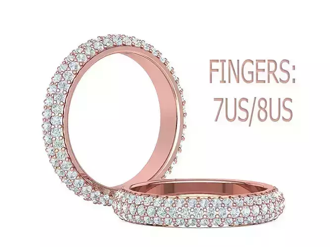 Eternity Diamond Band 3Row Pave Setting Band 7US 8US