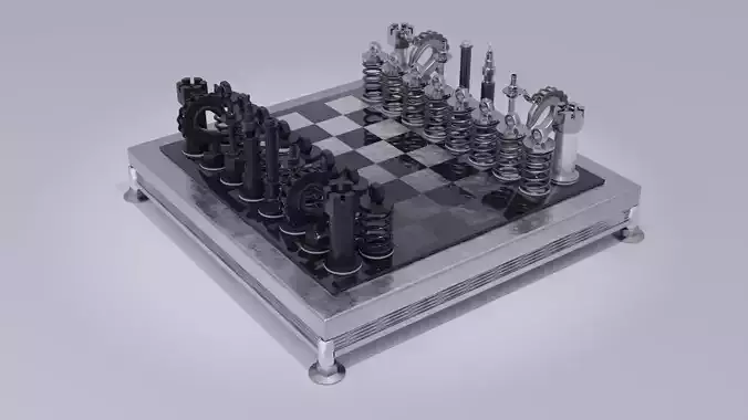 Chess stylized set pieces and board low-poly 3D model Low-poly 3D model