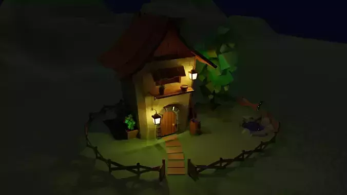 3D house model in low poly style