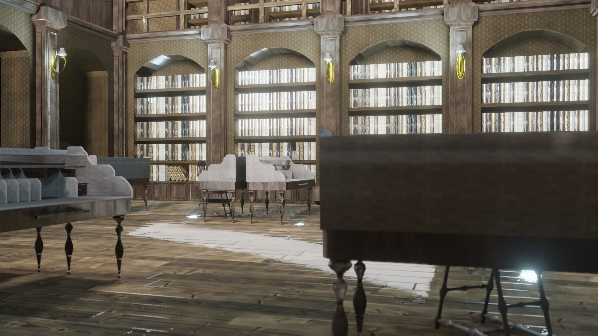 old style library interior Low-poly 3D model_7