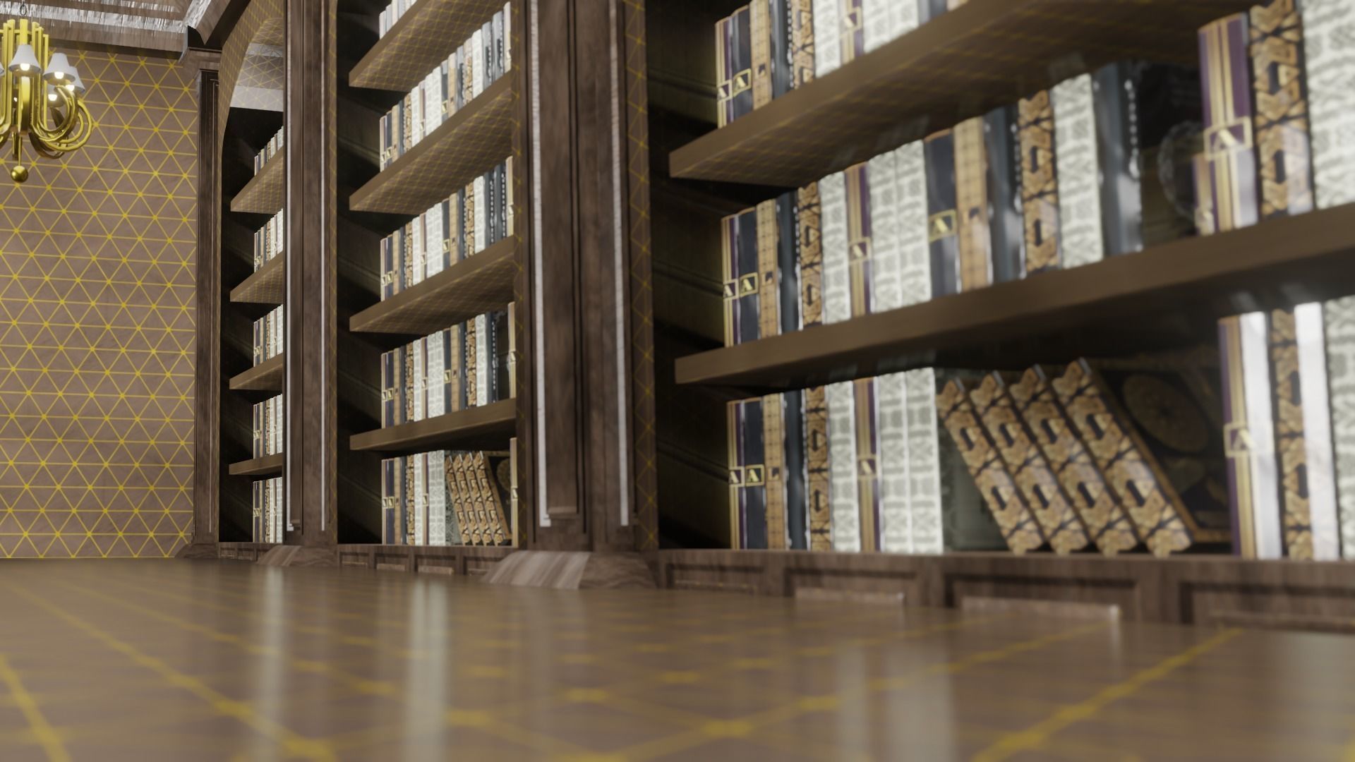 old style library interior Low-poly 3D model_1