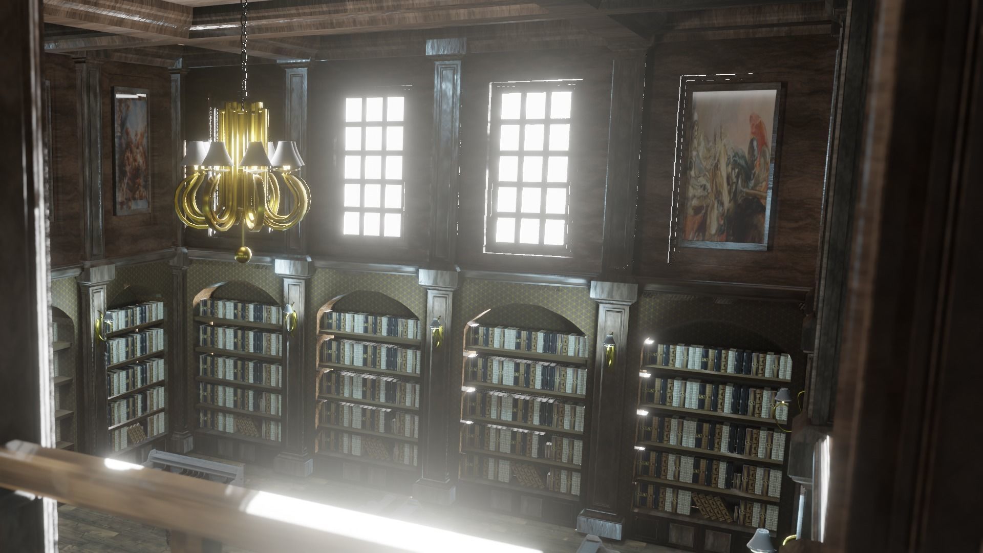 old style library interior Low-poly 3D model_11