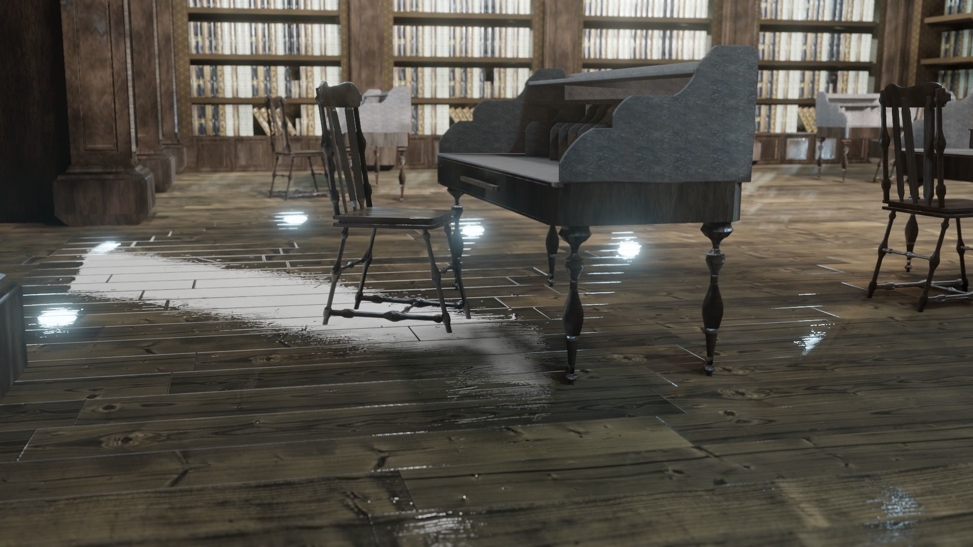 old style library interior Low-poly 3D model_6