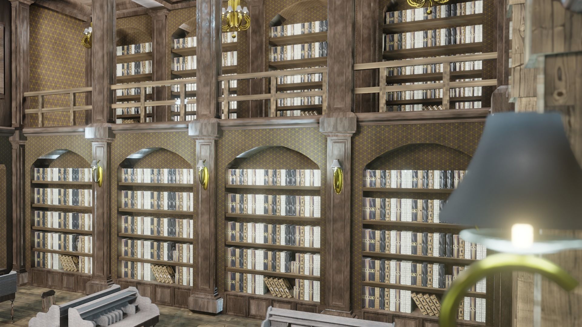 old style library interior Low-poly 3D model_10