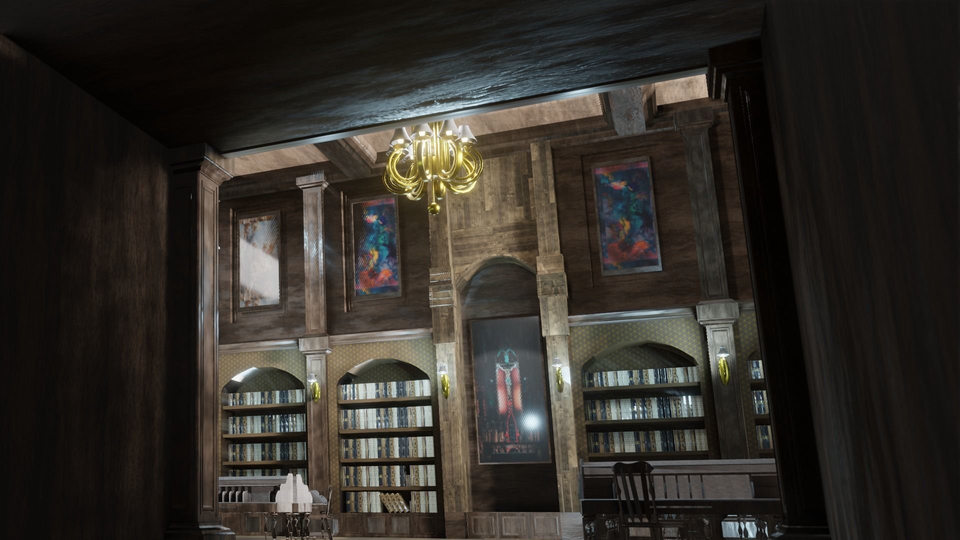 old style library interior Low-poly 3D model_8