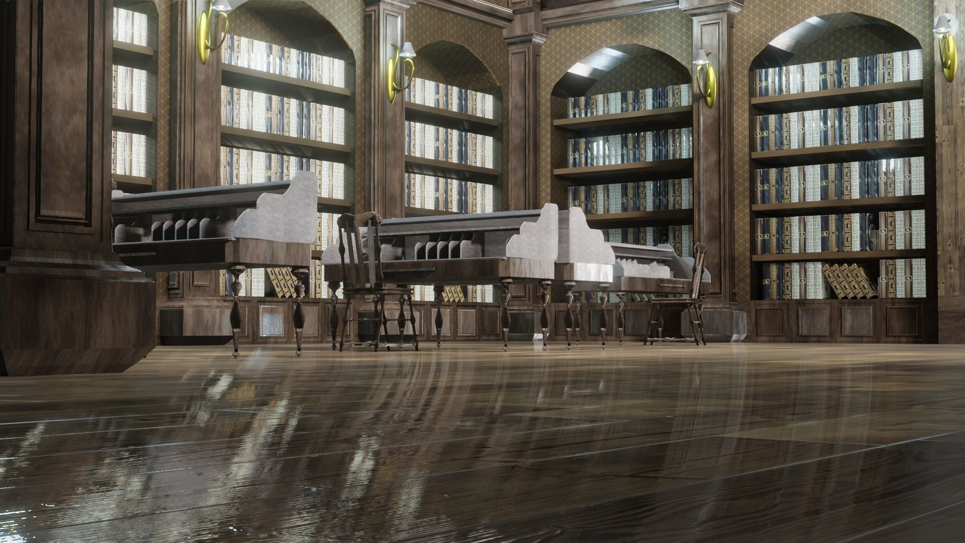 old style library interior Low-poly 3D model_5