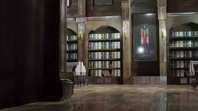 old style library interior Low-poly 3D model