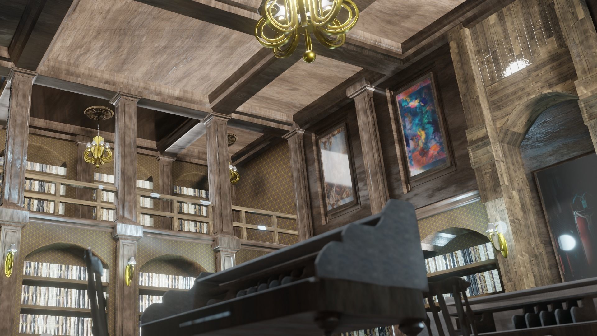 old style library interior Low-poly 3D model_9