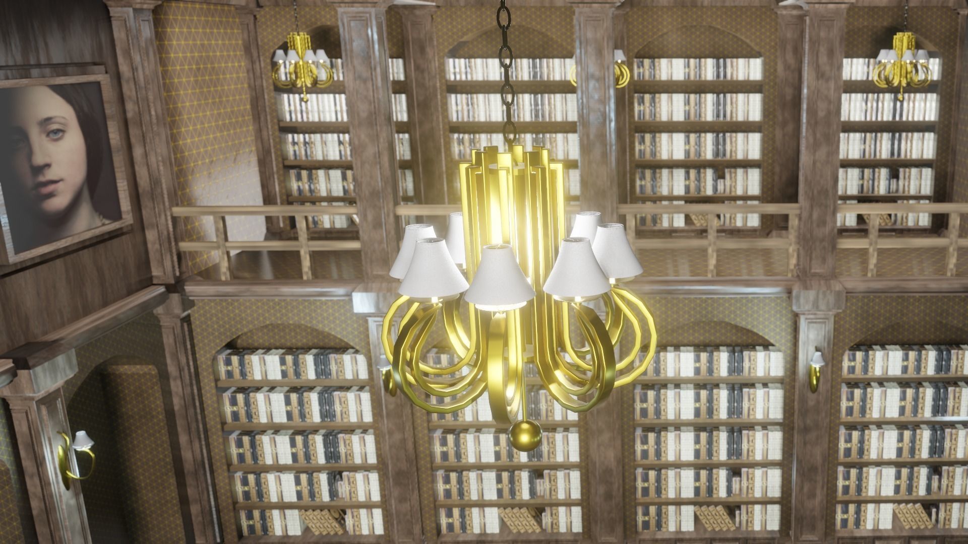 old style library interior Low-poly 3D model_2