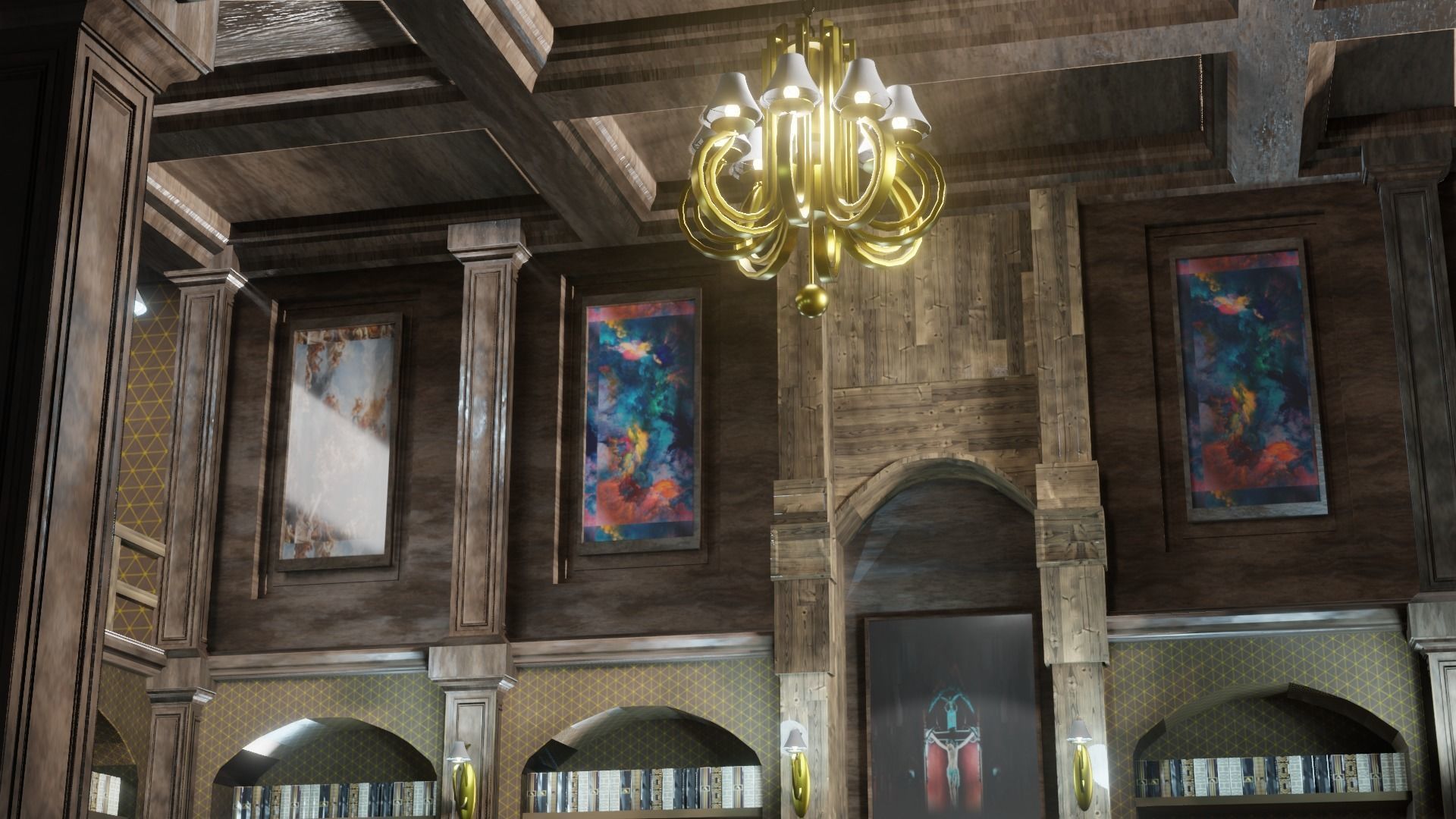 old style library interior Low-poly 3D model_4