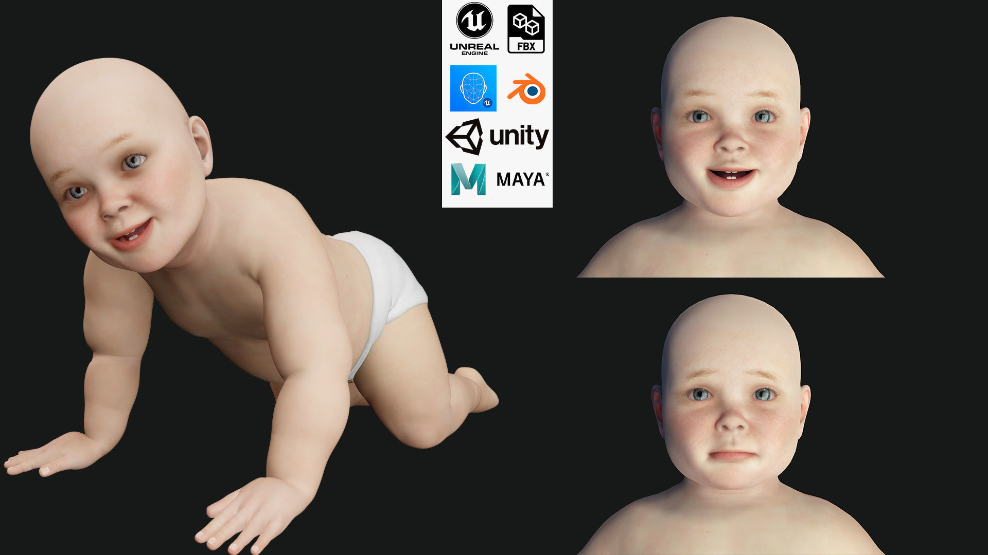 Baby girl Rigged Low-poly 3D model_1