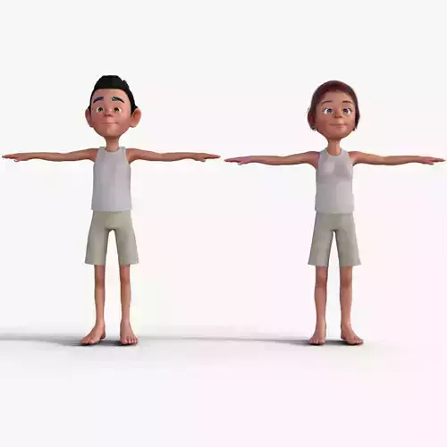 Cartoon Boy and Girl 3D Model