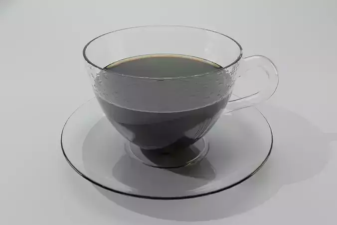 3d model of realistic glass cup of hot black steamed coffee
